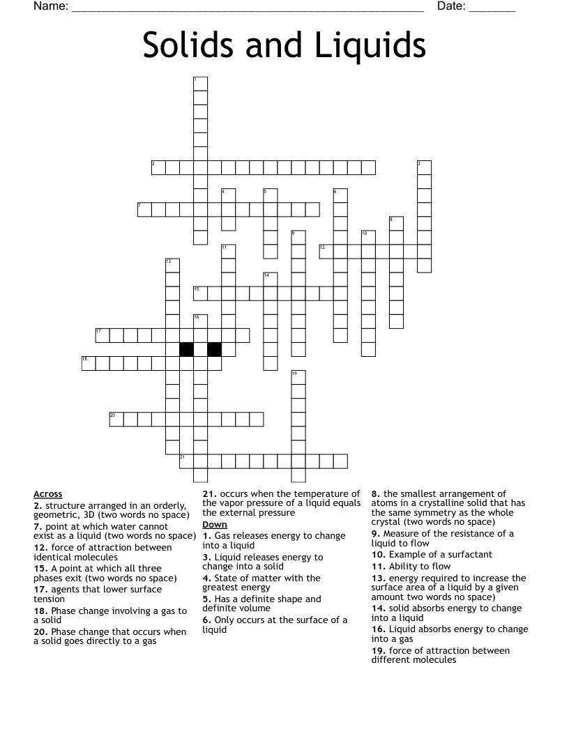 Solids and Liquids Crossword