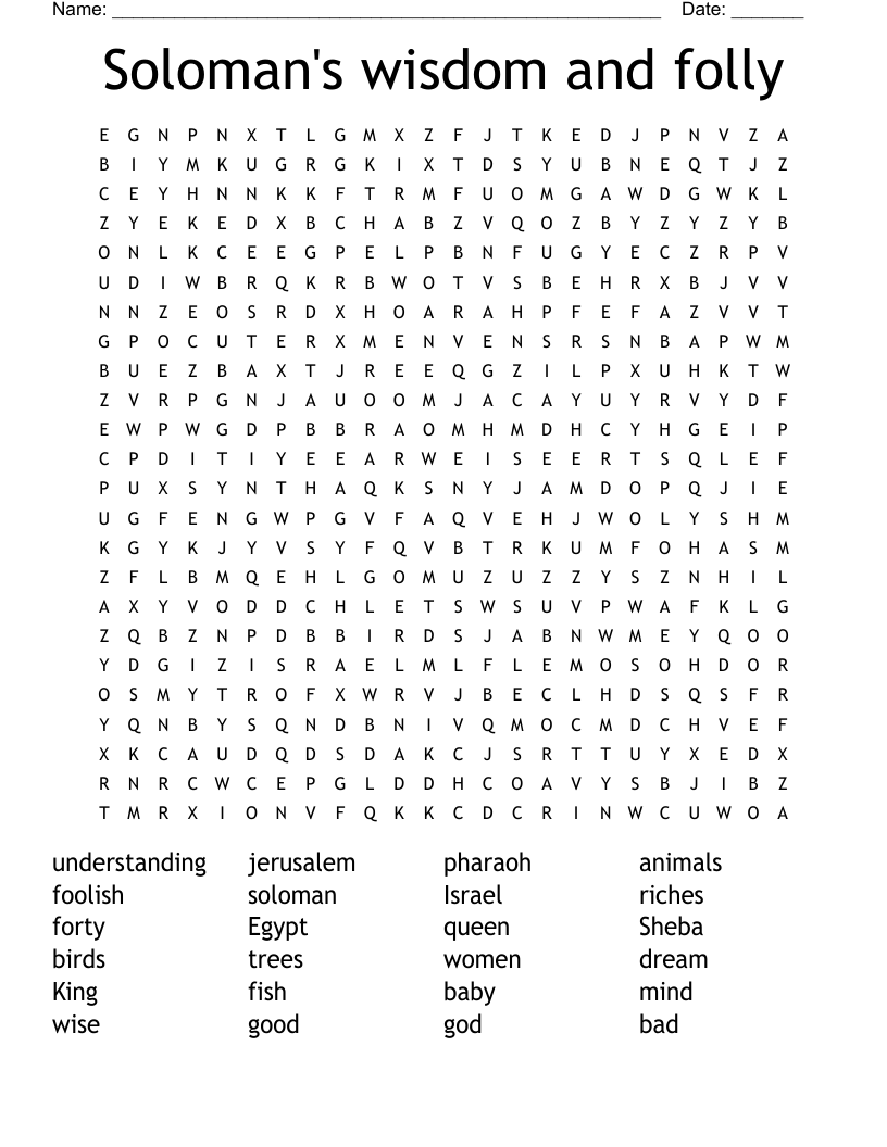 Soloman's wisdom and folly Word Search
