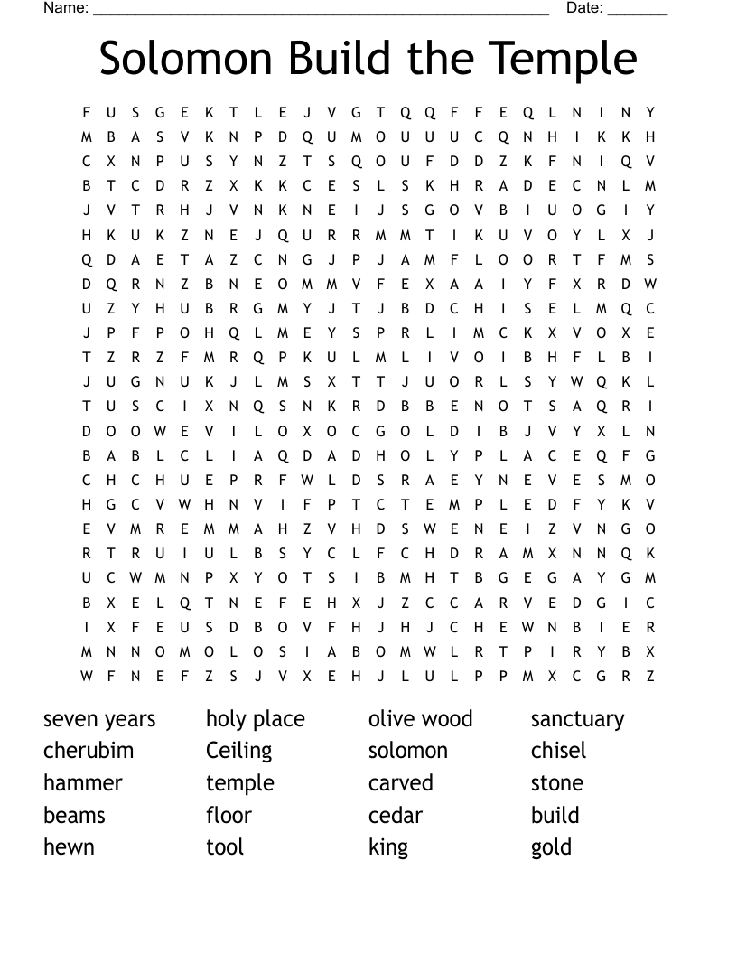 Solomon Build the Temple Word Search