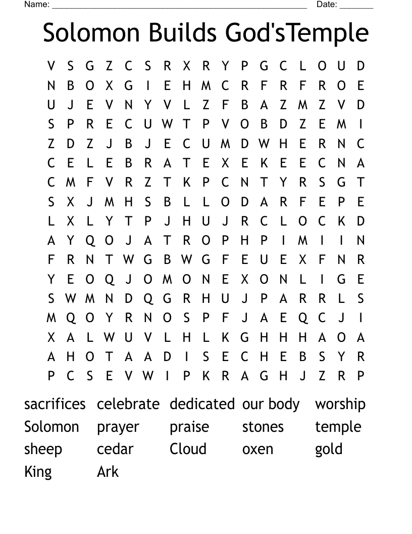 Solomon Builds God'sTemple Word Search