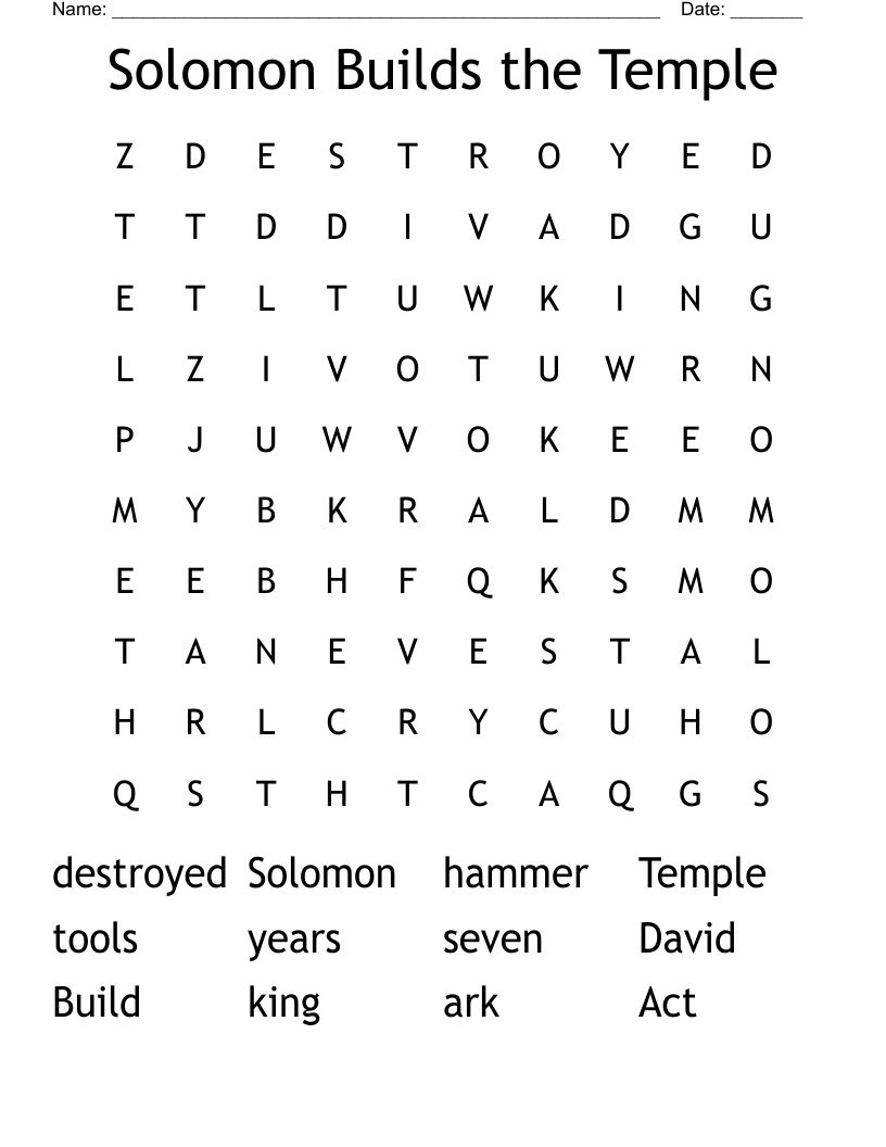 Solomon Builds the Temple Word Search