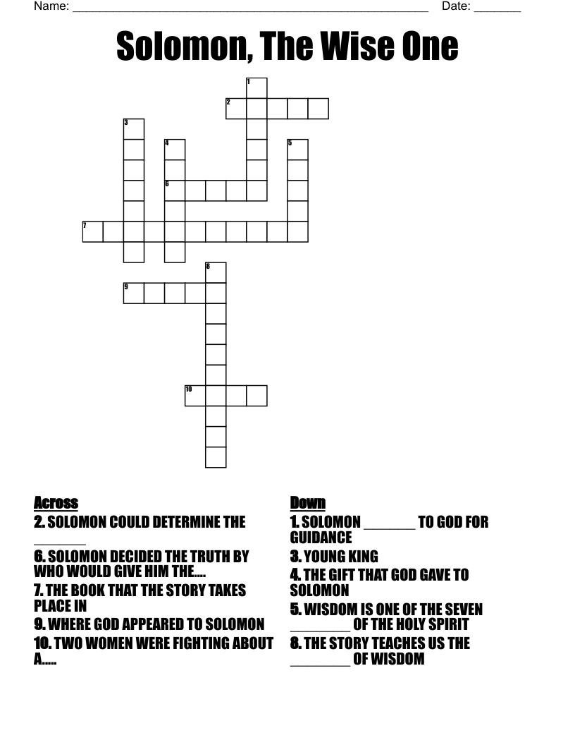 Solomon, The Wise One Crossword
