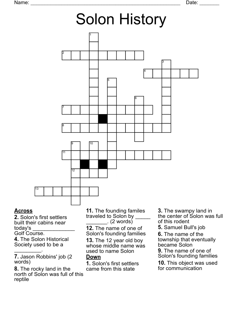 Solon History Crossword
