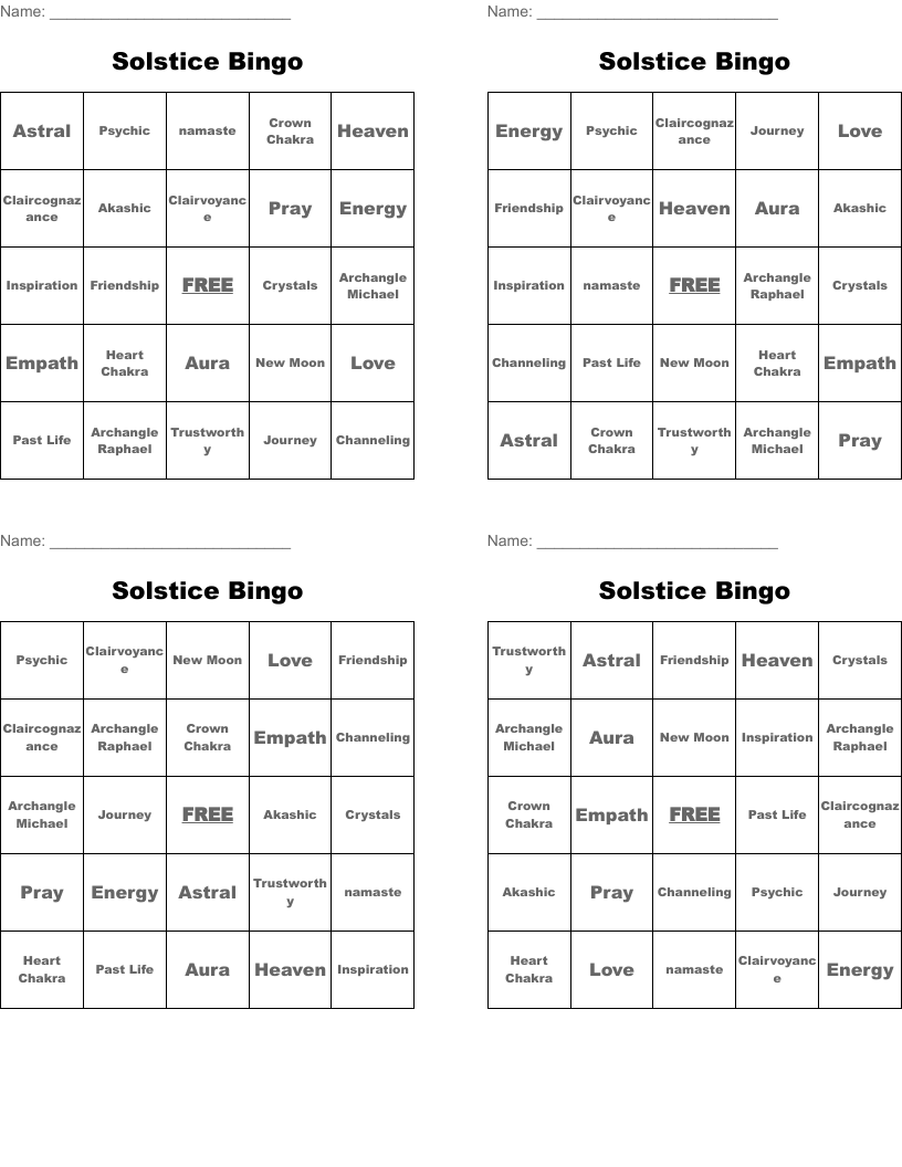 Solstice Bingo