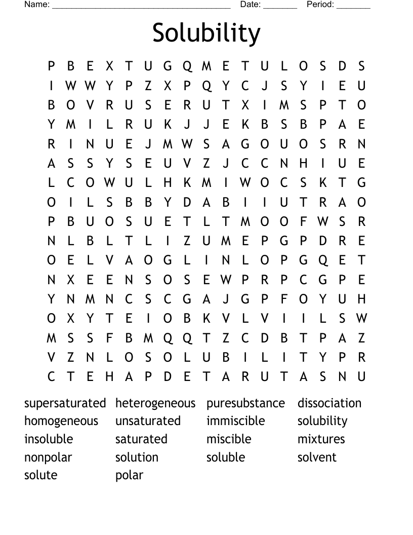 Solubility Word Search