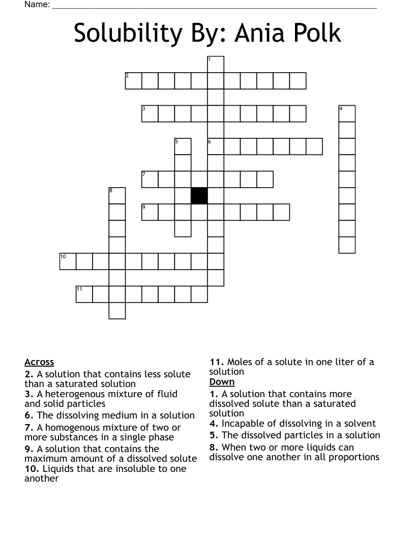 Solubility By: Ania Polk Crossword