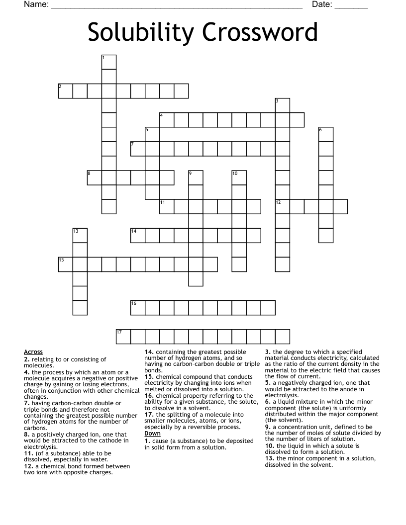 Solubility Crossword