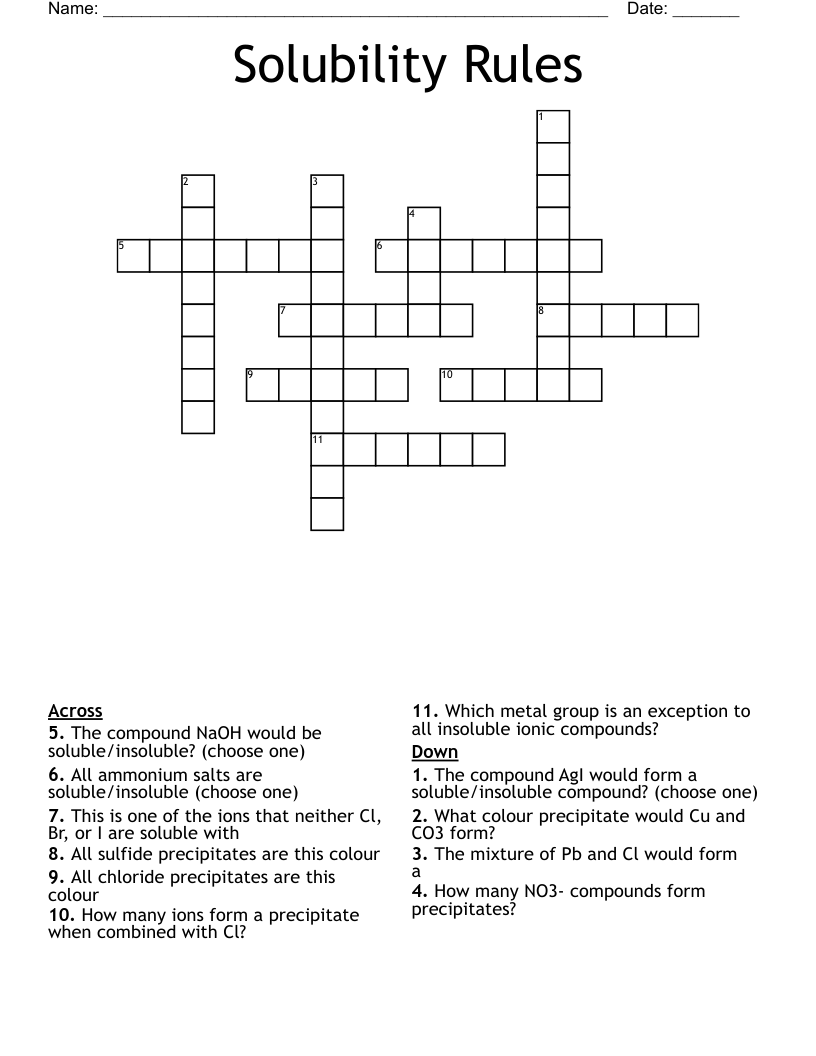 Solubility Rules Crossword