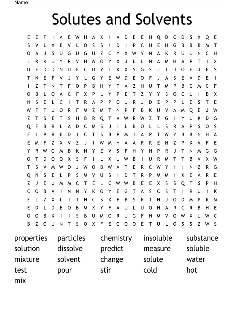 Solutes and Solvents Word Search