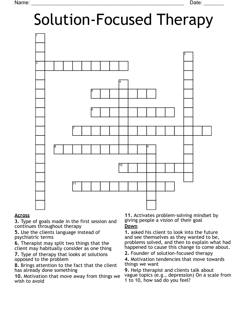 Solution-Focused Therapy  Crossword