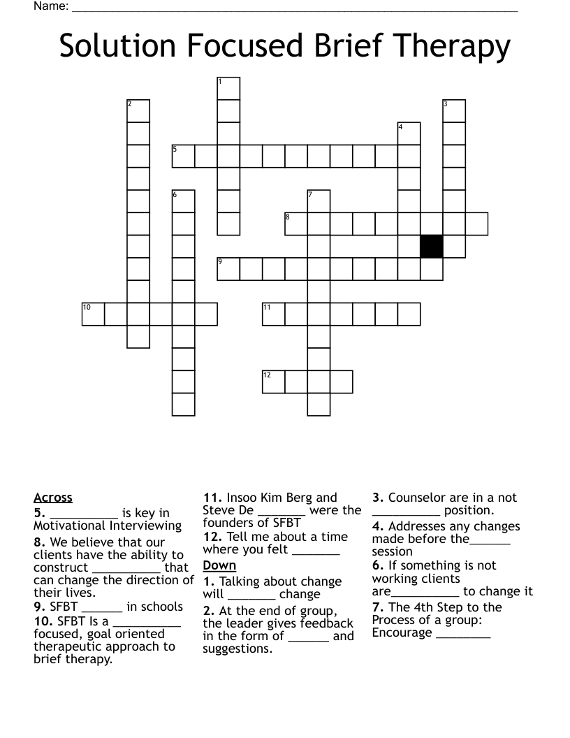 Solution Focused Brief Therapy Crossword