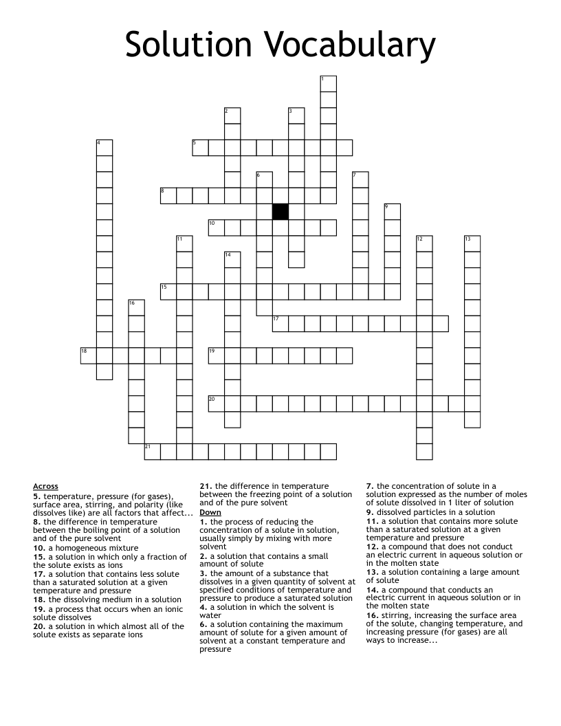 Solution Vocabulary Crossword