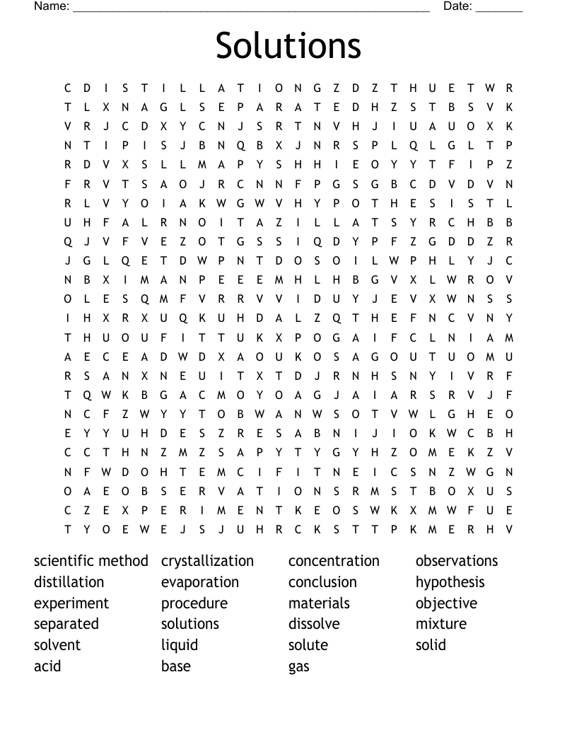 Solutions Word Search