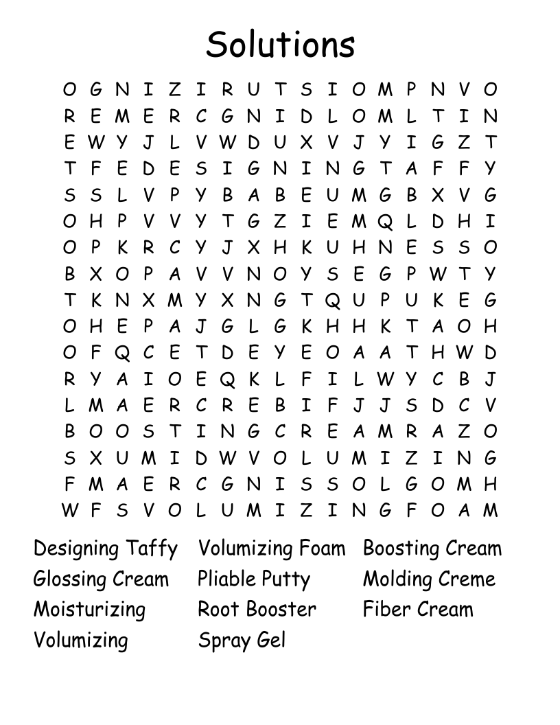 Solutions Word Search