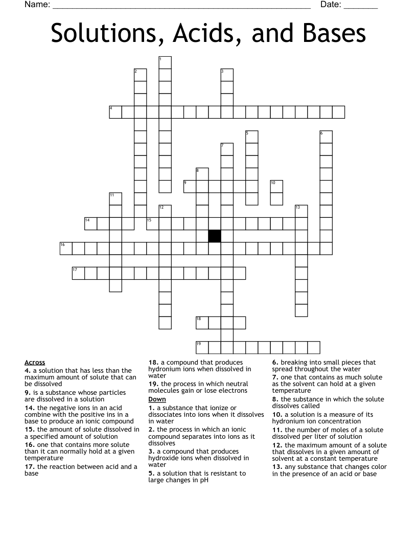 Solutions, Acids, and Bases Crossword