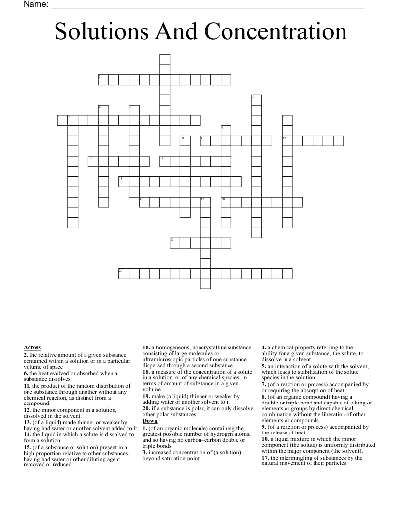Solutions And Concentration Crossword