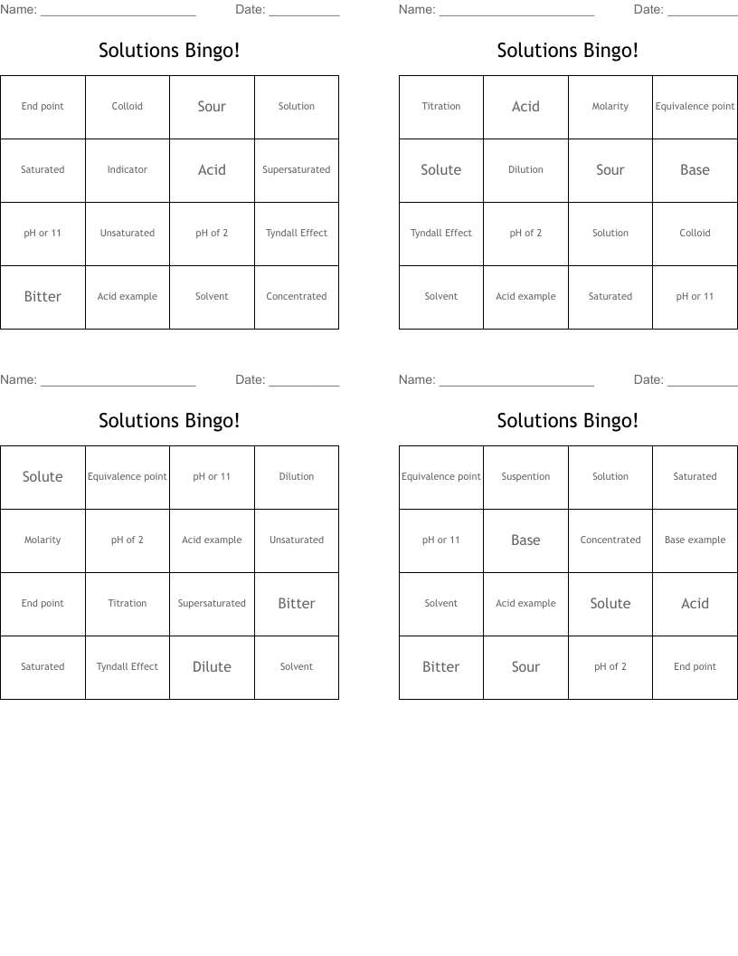 Solutions Bingo!