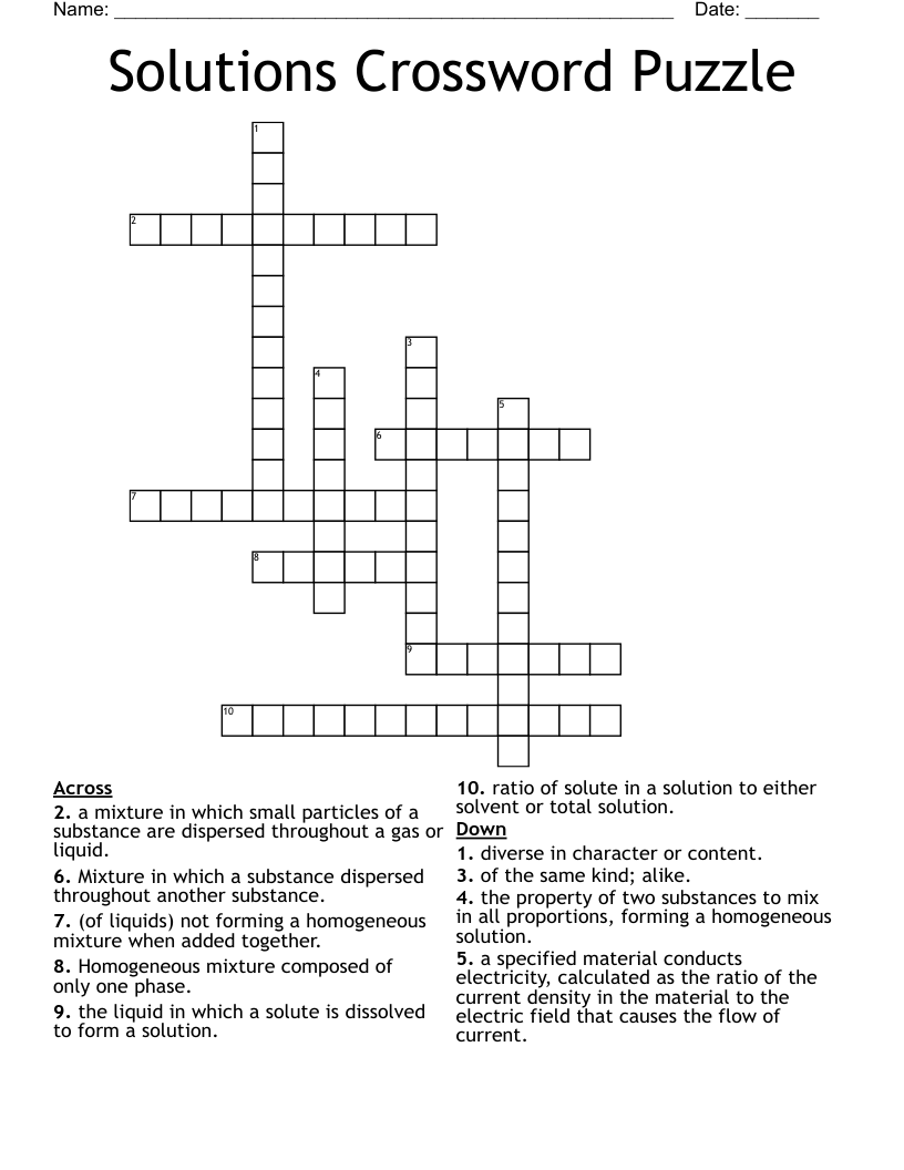 Solutions Crossword Puzzle