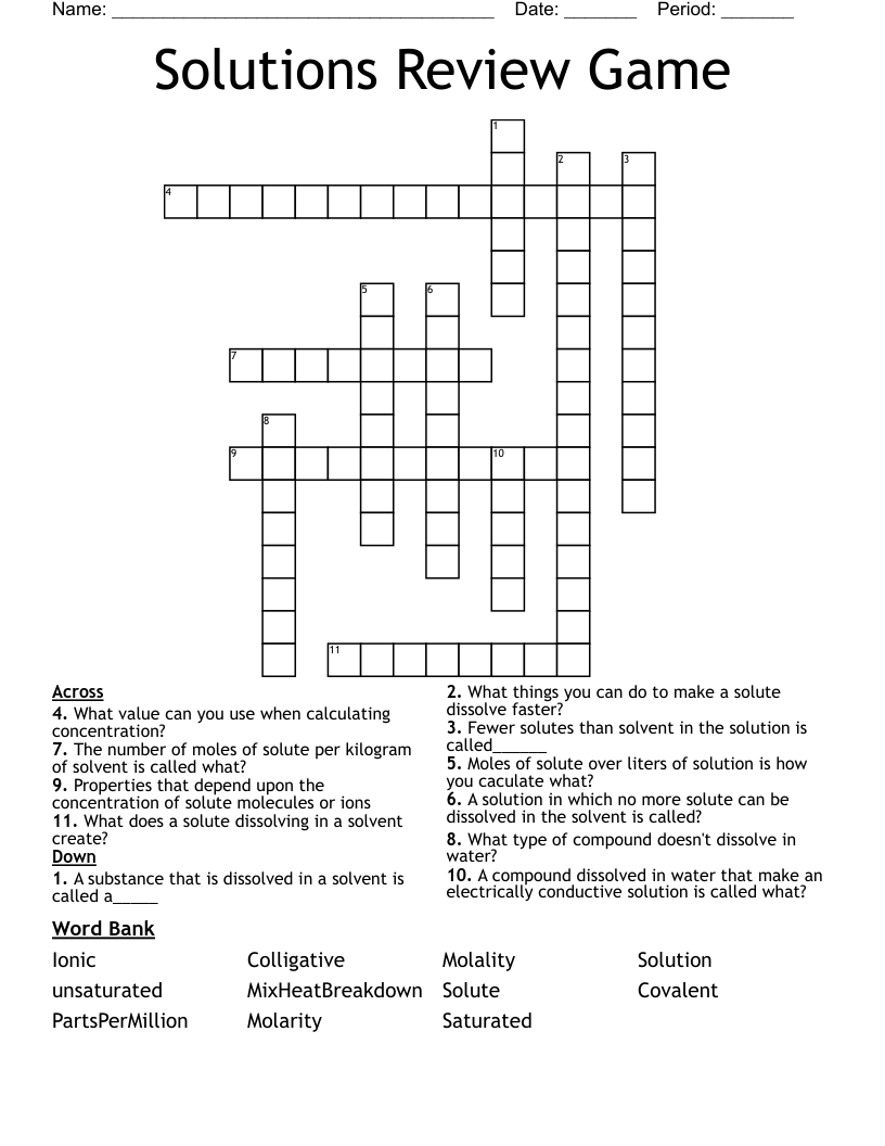 Solutions Review Game Crossword