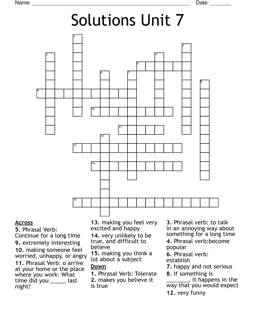 Solutions Unit 7 Crossword