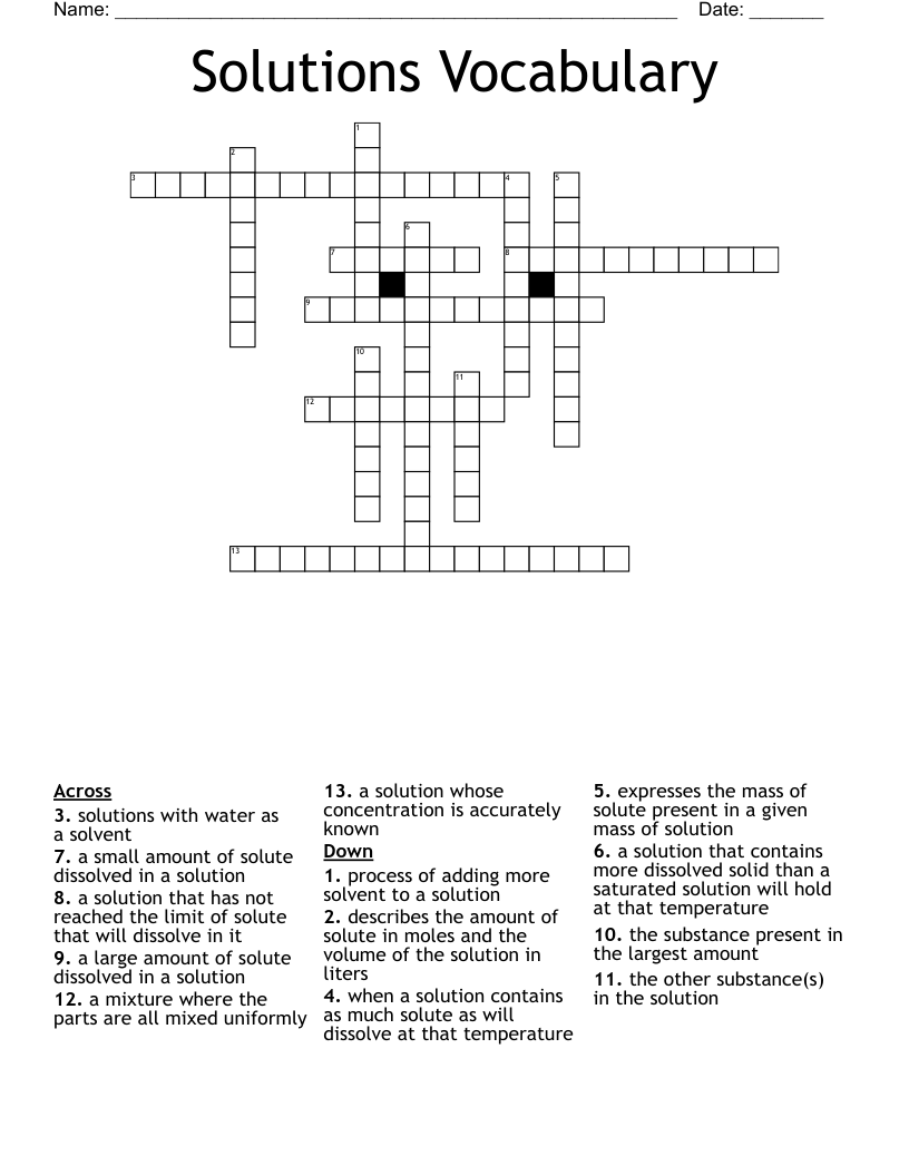 Solutions Vocabulary Crossword
