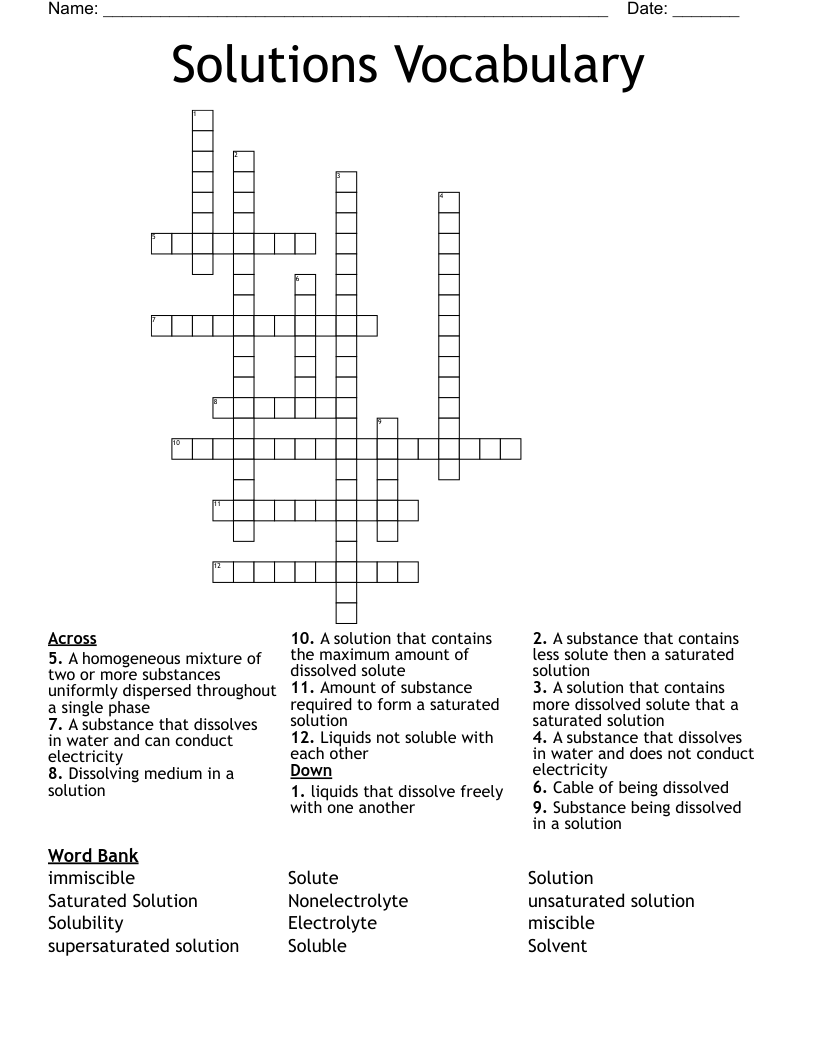 Solutions Vocabulary Crossword