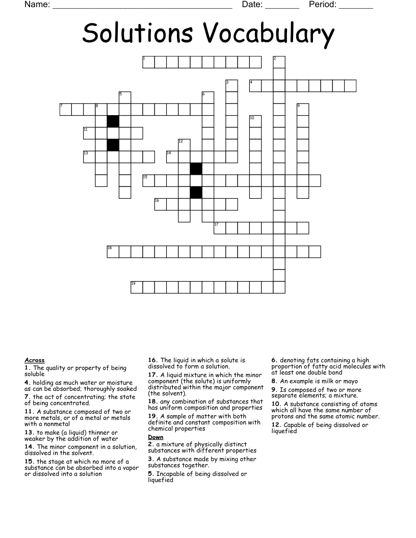 Solutions Vocabulary  Crossword