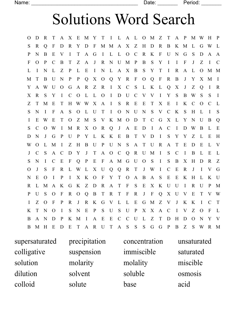 Solutions Word Search