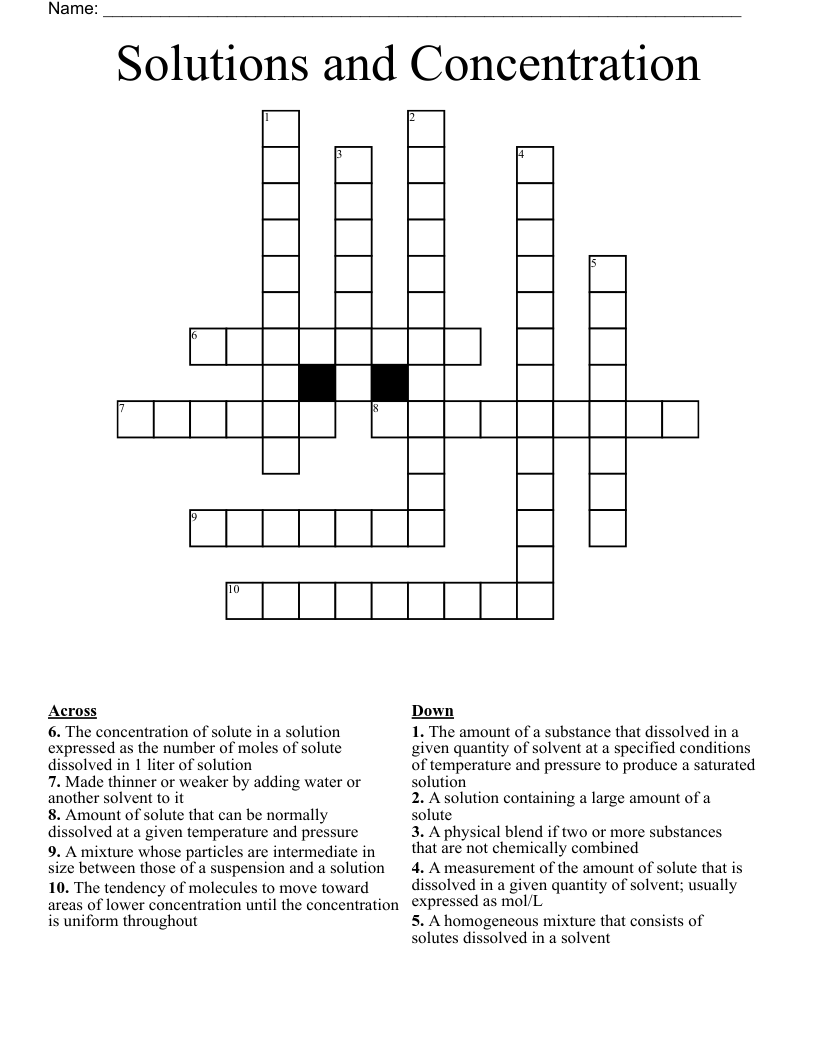 Solutions and Concentration Crossword