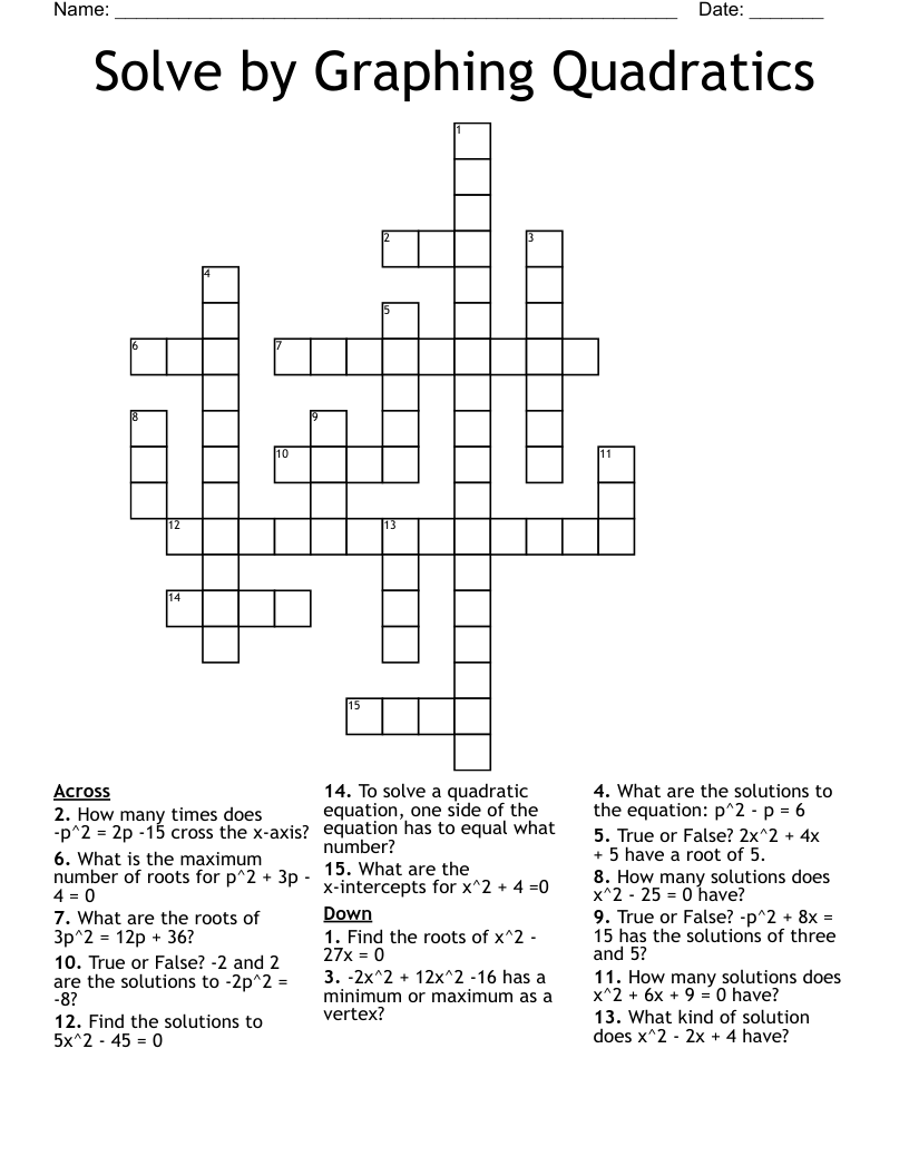 Solve by Graphing Quadratics Crossword