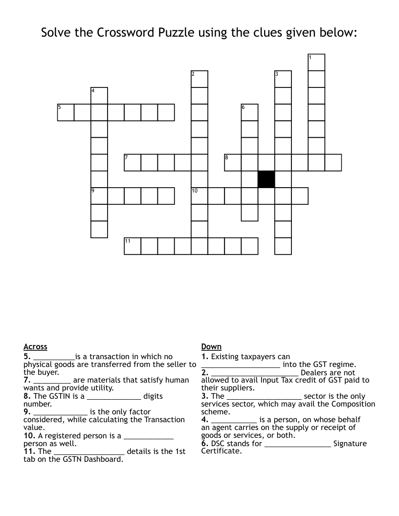 Solve the Crossword Puzzle using the clues given below:
