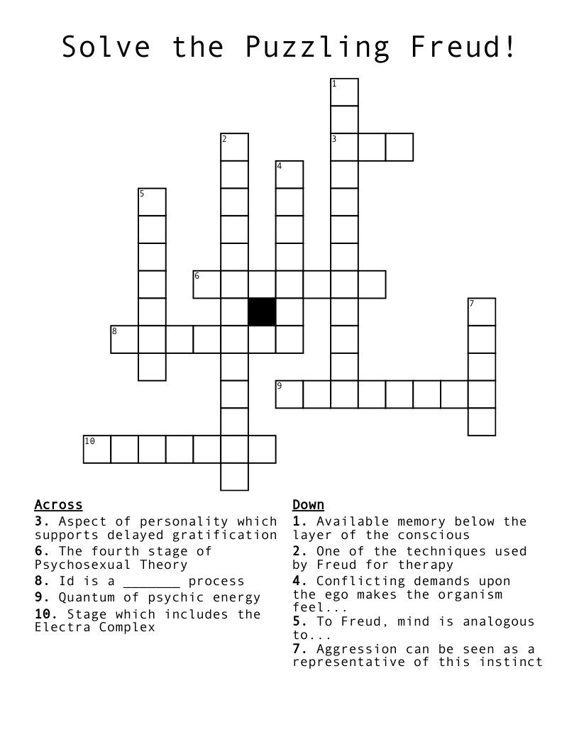 Solve the Puzzling Freud! Crossword