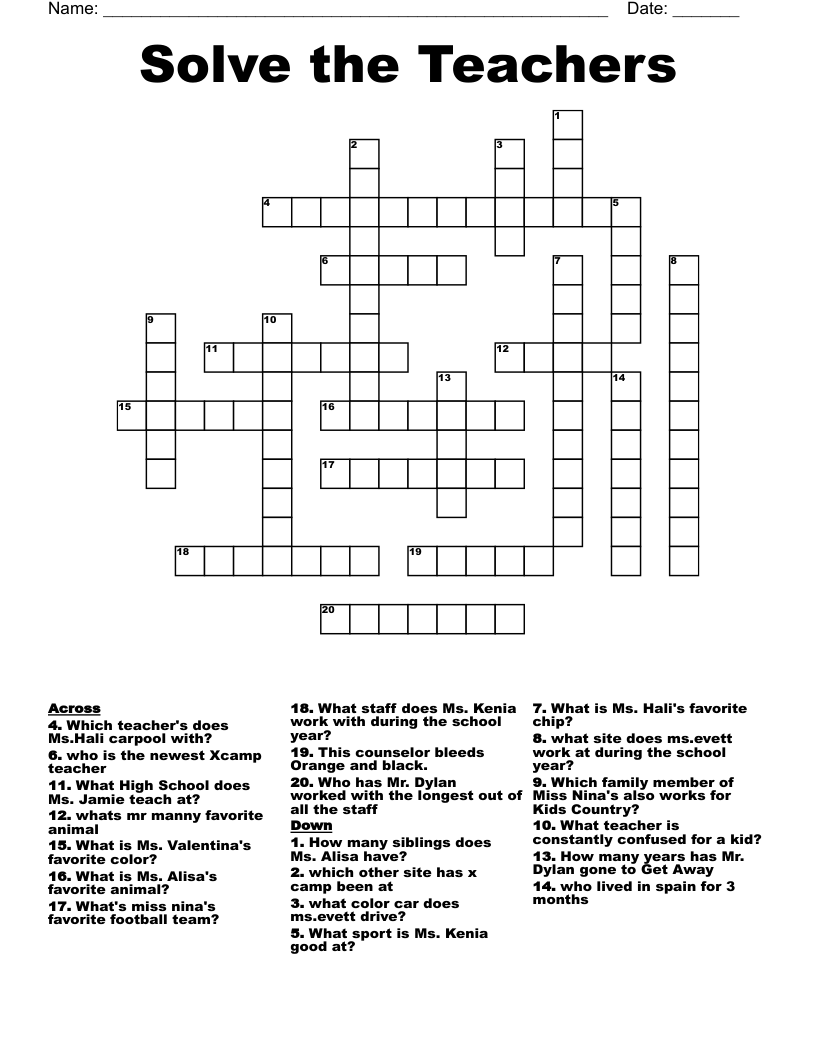 Solve the Teachers  Crossword