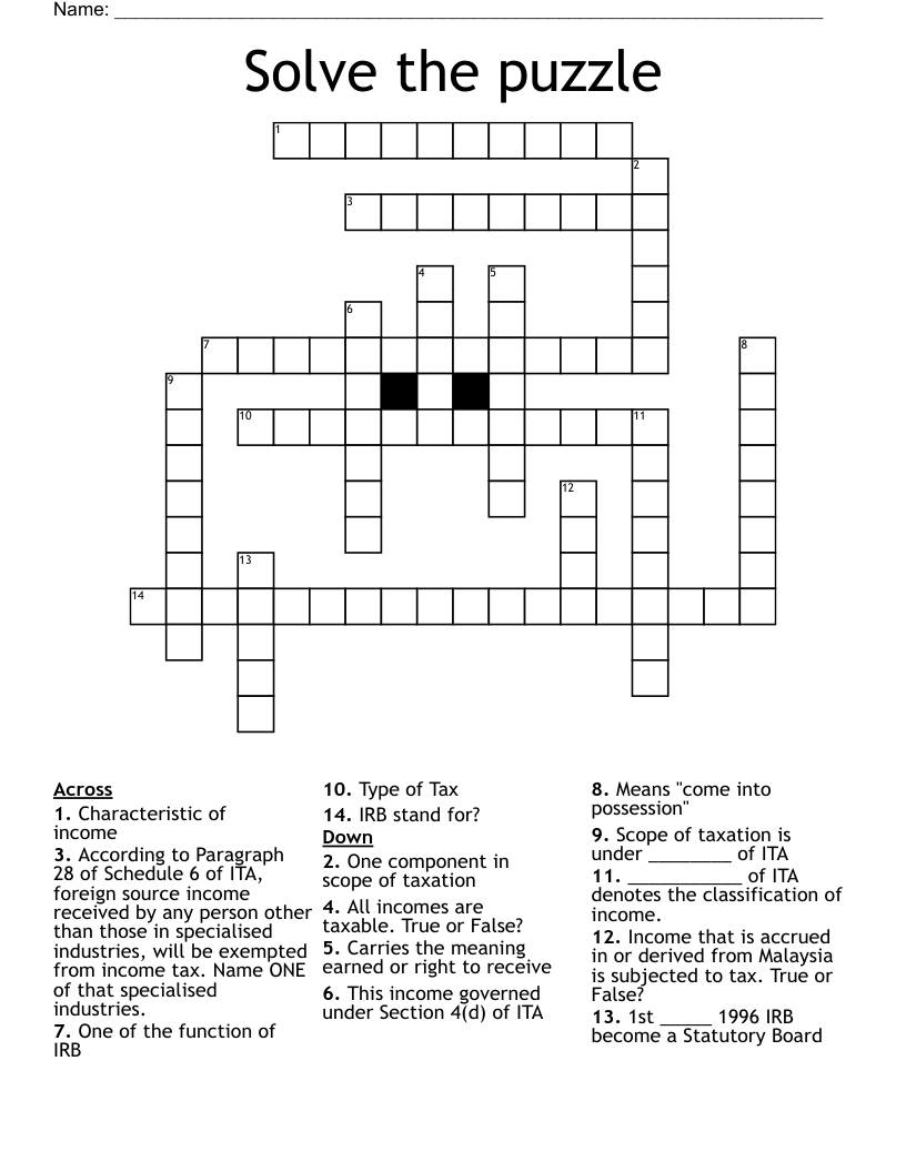Solve the puzzle Crossword