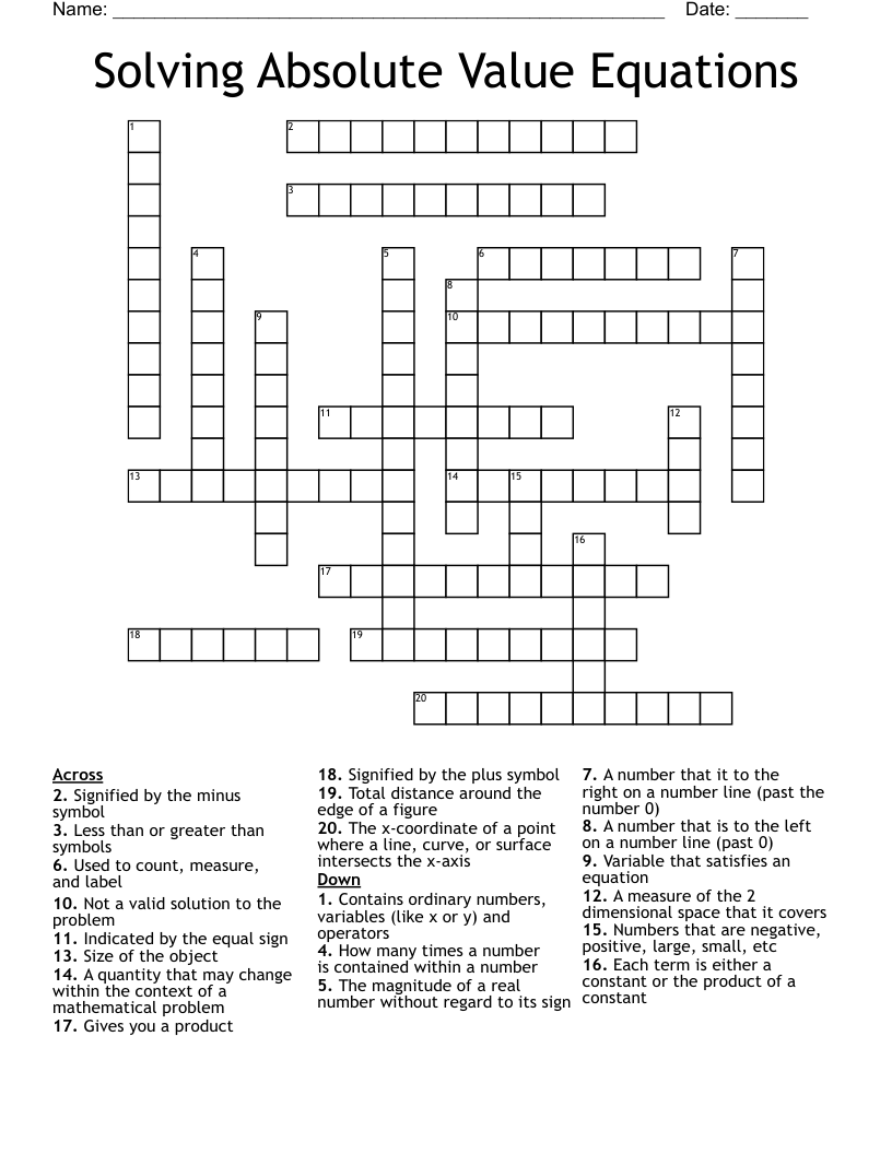 Solving Absolute Value Equations Crossword