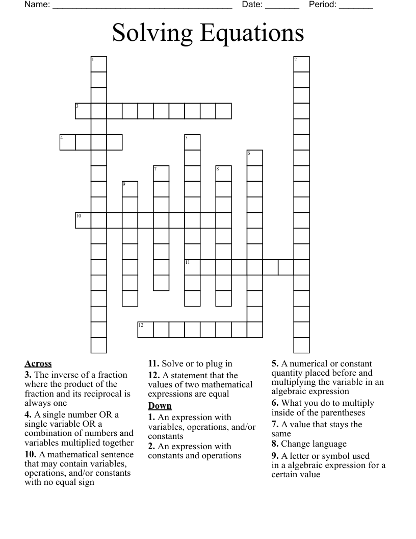 Solving Equations  Crossword
