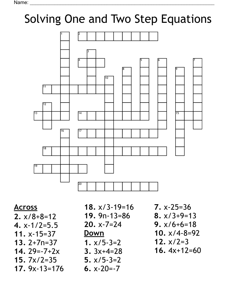 Solving One and Two Step Equations Crossword