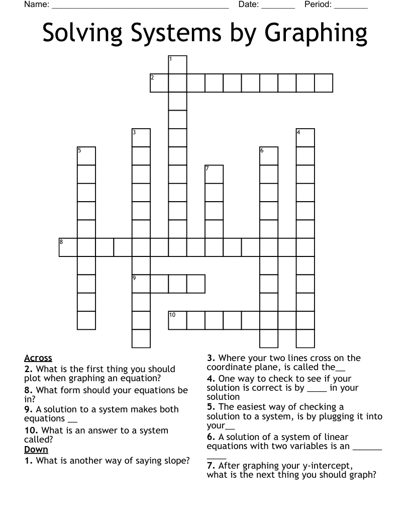 Solving Systems by Graphing Crossword
