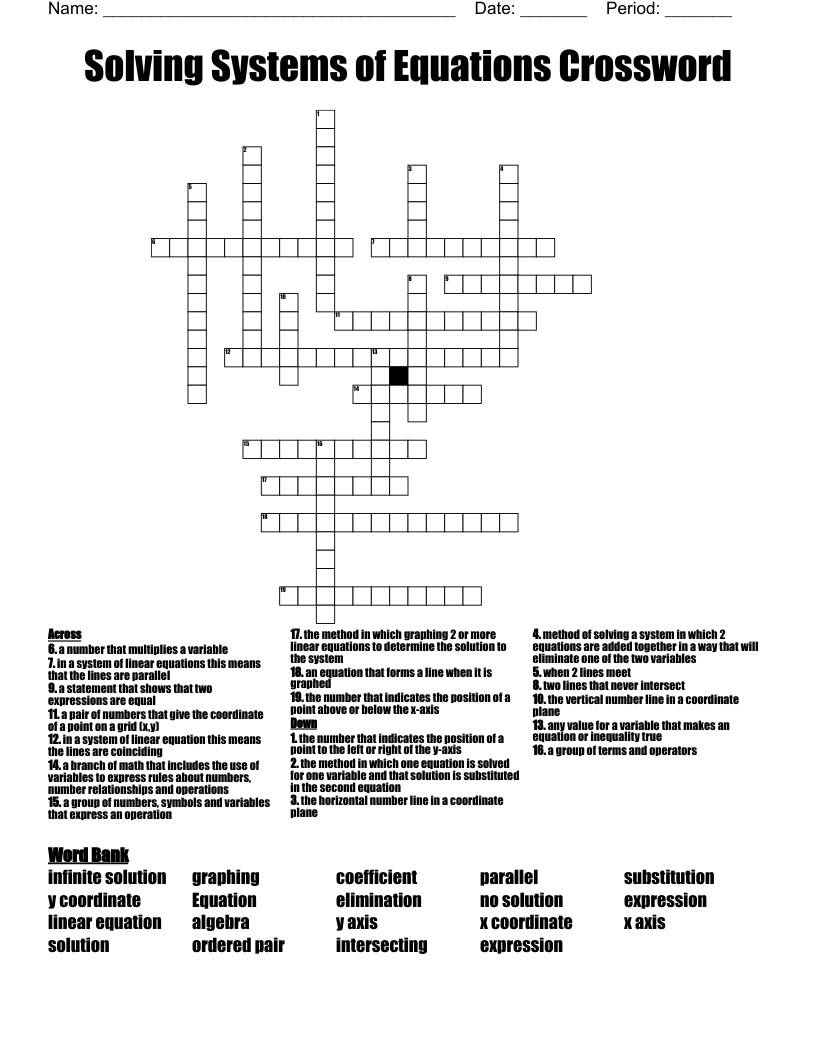 Solving Systems of Equations Crossword