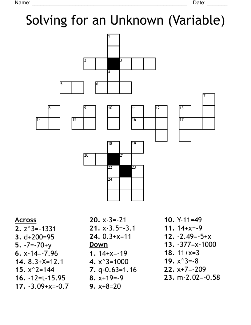 Solving for an Unknown (Variable) Crossword