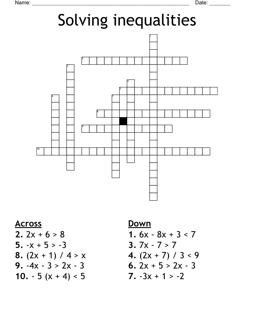 Solving inequalities Crossword