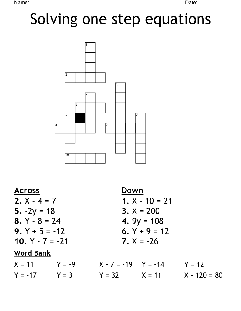 Solving one step equations Crossword