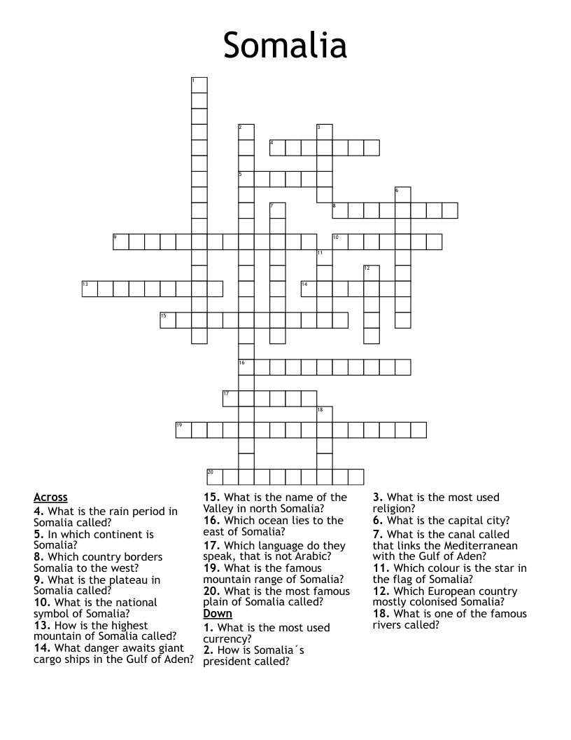 Somalia Crossword