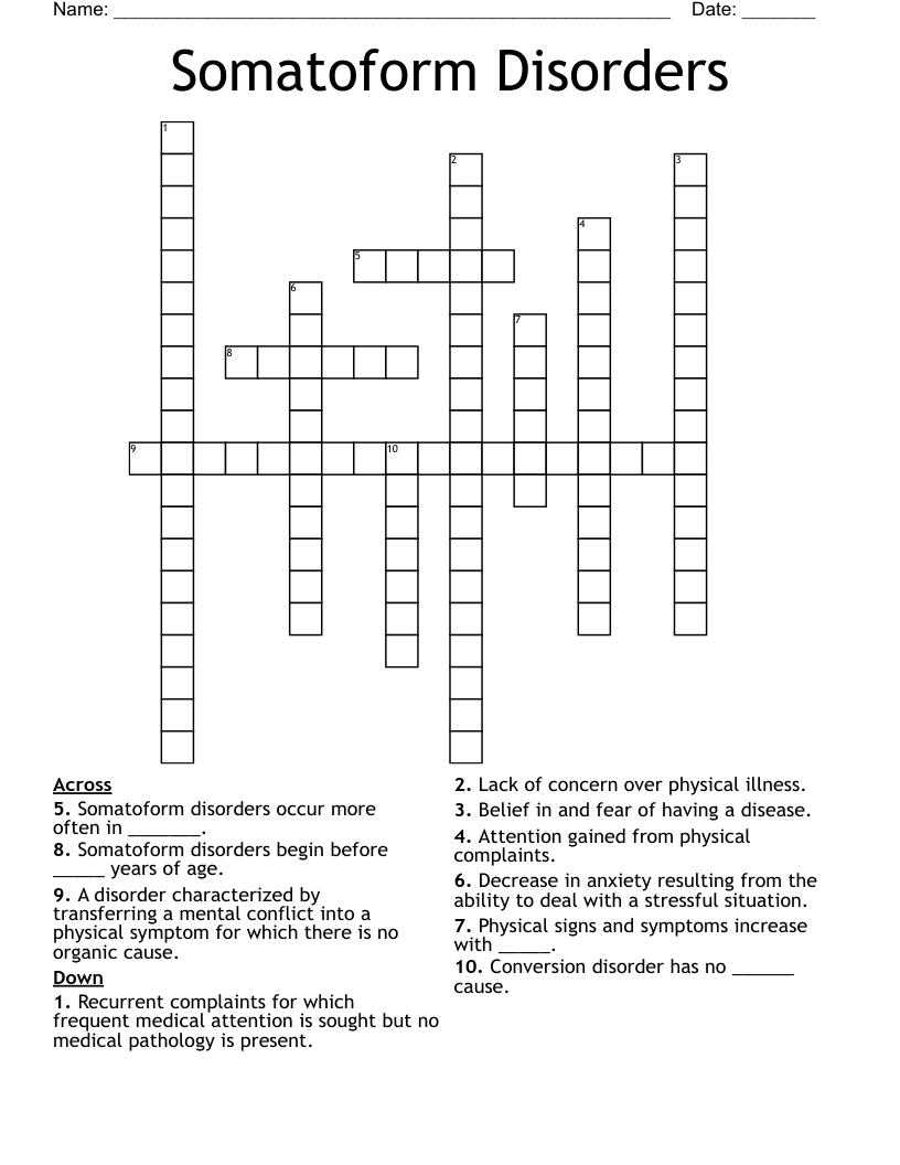 Somatoform Disorders Crossword