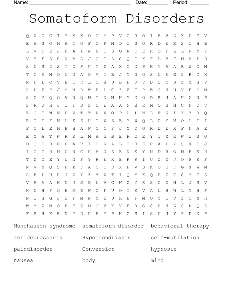 Somatoform Disorders Word Search