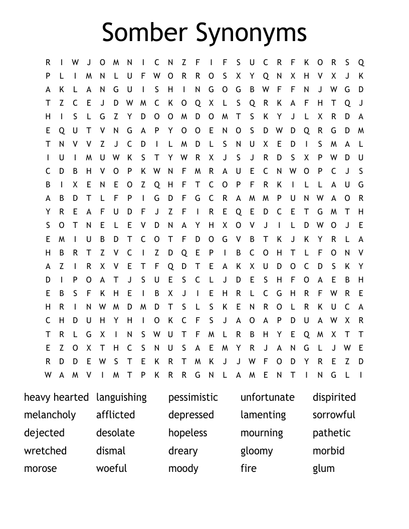 Somber Synonyms  Word Search