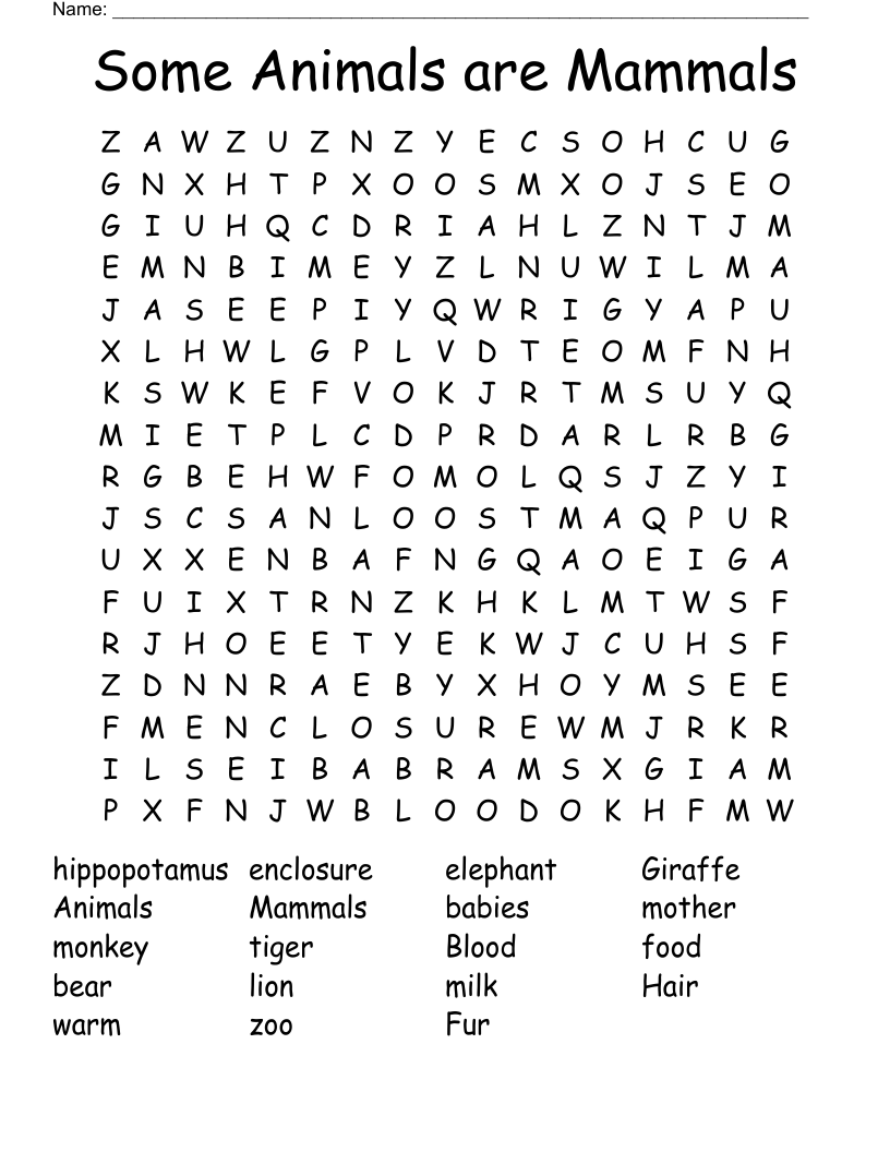 Some Animals are Mammals Word Search