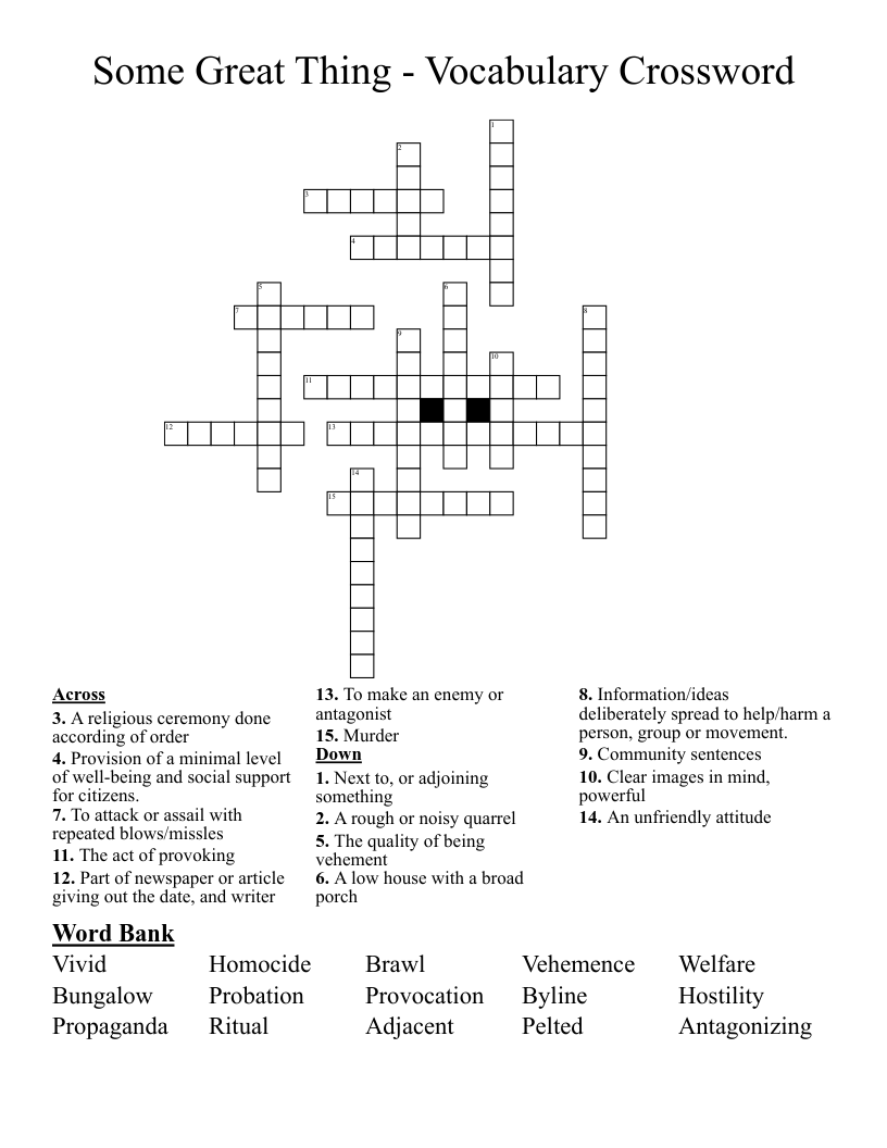 Some Great Thing - Vocabulary Crossword