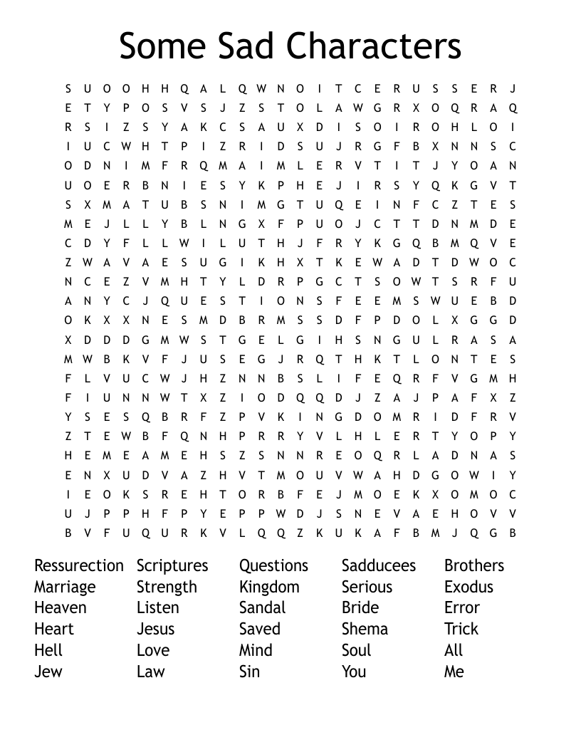 Some Sad Characters  Word Search