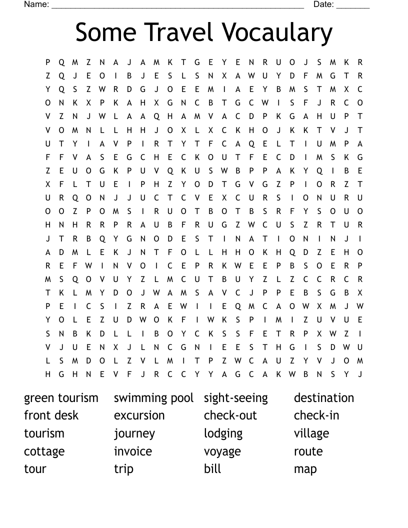 Some Travel Vocaulary Word Search